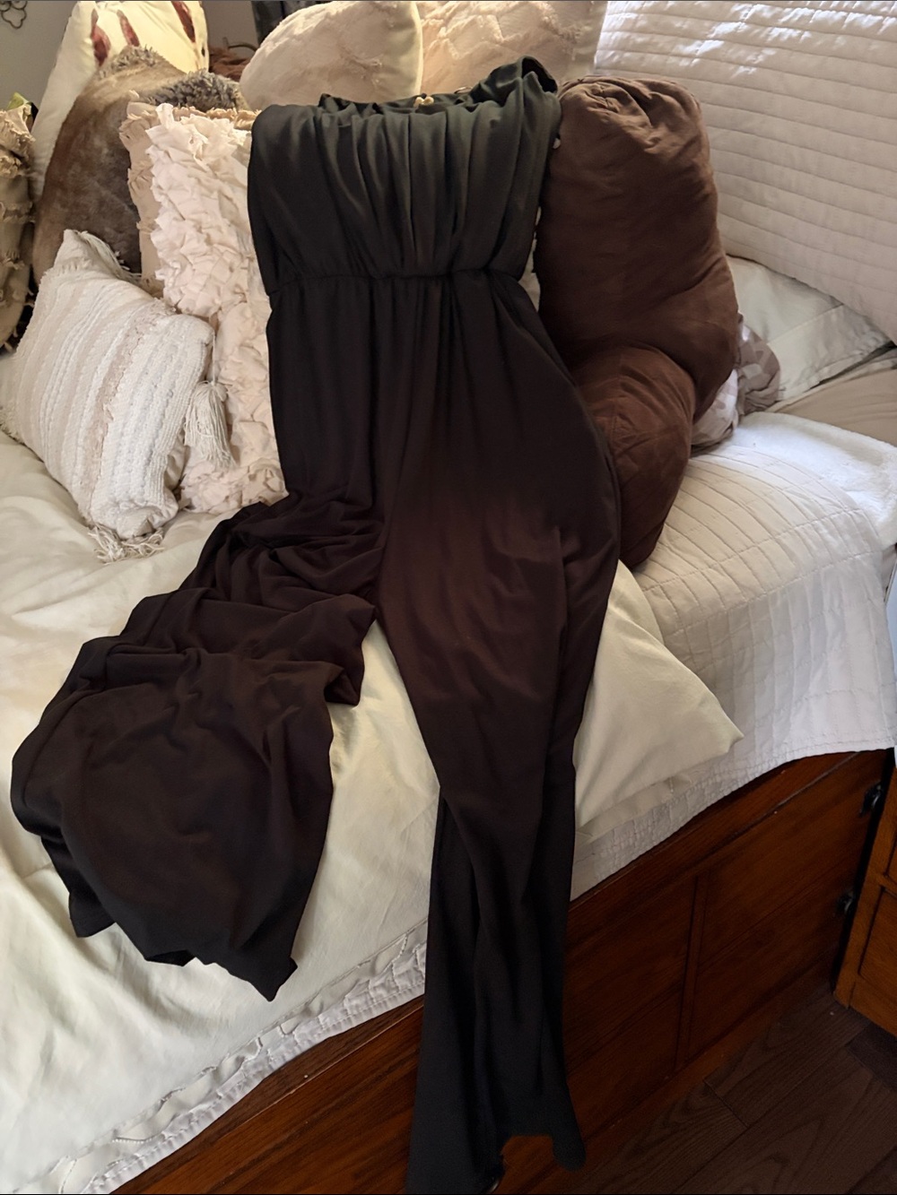 Velvet Torch Strapless Black Jumpsuit with Gathered Bodice